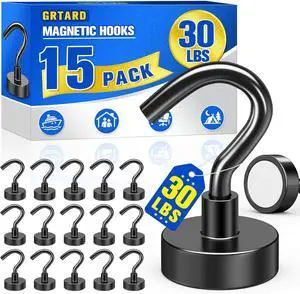Grtard 15 Pack Black Magnetic Hooks Heavy Duty, 30LBS Strong Magnet Hooks Grtard 15 Pack Black Magnetic Hooks Heavy Duty, 30LBS Strong Magnet Hooks