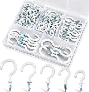 Screw Hooks, 110Pcs White Vinyl-Coated Cup Hooks for Hanging Screw Hooks, 110Pcs White Vinyl-Coated Cup Hooks for Hanging