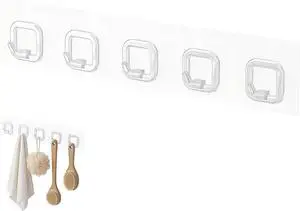 Large Adhesive Wall Towel Hooks, 5 Hooks Clear Large Adhesive Wall Towel Hooks, 5 Hooks Clear