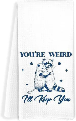 Funny Opossum and Raccoon Kitchen Towels, Animal Lover Gifts Hand Towels for Bathroom, You're Weird I'll Keep You Sarcastic Dish Towel Tea Towel for Kitchen, 16x24 Inch Funny Opossum and Raccoon Kitchen Towels, Animal Lover Gifts Hand Towels for Bathroom, You're Weird I'll Keep You Sarcastic Dish Towel Tea Towel for Kitchen, 16x24 Inch