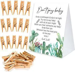 Don't Say Baby Game for Baby Shower Clothespin Game, One 5x7 Coated Paper Sign and 50 Natural Clothespins, Mexican Tropical Cactus Theme, Gender Neutral -NDSBB18 Don't Say Baby Game for Baby Shower Clothespin Game, One 5x7 Coated Paper Sign and 50 Natural Clothespins, Mexican Tropical Cactus Theme, Gender Neutral -NDSBB18