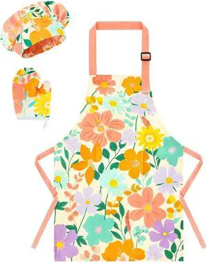 WERNNSAI Kids Apron Set for Girls Boys - Art Cooking Apron with Hat Oven Mittens WERNNSAI Kids Apron Set for Girls Boys - Art Cooking Apron with Hat Oven Mittens