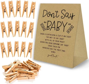 Don't Say Baby Game for Baby Shower Clothespin Game, One 5x7 Kraft Sign and 50 Natural Clothespins, Minimal Style, Gender Neutral -NDSBB03 Don't Say Baby Game for Baby Shower Clothespin Game, One 5x7 Kraft Sign and 50 Natural Clothespins, Minimal Style, Gender Neutral -NDSBB03