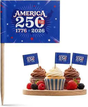 100 Pack America 250 Merchandise Toothpick Flags - Eco-Friendly USA 250th Anniversary Party Supplies & Cupcake Toppers - 1776-2026 Patriotic Mini Food Skewers for Appetizers, Charcuterie, July 4th 100 Pack America 250 Merchandise Toothpick Flags - Eco-Friendly USA 250th Anniversary Party Supplies & Cupcake Toppers - 1776-2026 Patriotic Mini Food Skewers for Appetizers, Charcuterie, July 4th