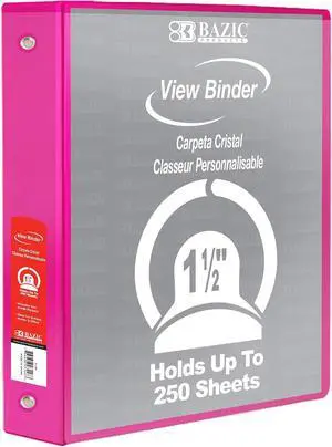 BAZIC Products 1.5 in Fuchsia 3-Ring View Binder, Round Ring, 2 Pockets BAZIC Products 1.5 in Fuchsia 3-Ring View Binder, Round Ring, 2 Pockets