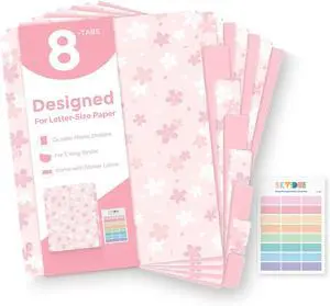 8 Tab Binder Dividers with Tabs, Floral Design, Thick Dividers for 3 Ring Binder, Letter Size, Tear-Resistant File Organizers, PinkFloral 8 Tab Binder Dividers with Tabs, Floral Design, Thick Dividers for 3 Ring Binder, Letter Size, Tear-Resistant File Organizers, PinkFloral
