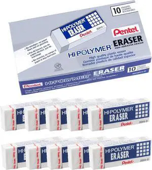 Hi-Polymer Block Eraser, Large, White, Pack of 10 Erasers Hi-Polymer Block Eraser, Large, White, Pack of 10 Erasers