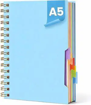 5 Subject Notebook 5.8x8.3 Inch, Spiral Notebook with Tabs, Blue | College Ruled with Removable Dividers, 200Pages Lined Journals Women, Writing Journal, Home & Office, School Supplies 5 Subject Notebook 5.8x8.3 Inch, Spiral Notebook with Tabs, Blue | College Ruled with Removable Dividers, 200Pages Lined Journals Women, Writing Journal, Home & Office, School Supplies