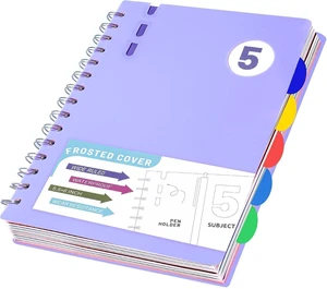 Spiral Notebook with Dividers & Tabs ,5 Subject Notebook,5x7,Violet | 204 Pages,Wide Ruled,Small Hardcover Notebooks for Work, Lined Journal for Student,School Supplies Spiral Notebook with Dividers & Tabs ,5 Subject Notebook,5x7,Violet | 204 Pages,Wide Ruled,Small Hardcover Notebooks for Work, Lined Journal for Student,School Supplies