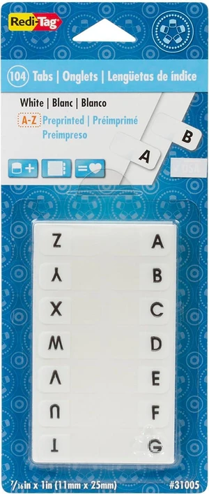 Alphabetical Tabs, A - Z Pre-Printed Divider Tabs, Permanent Adhesive Index Labels,Divider Labels for School, Home and Office, 7/16" x 1", White, 104 Tabs Per Pack, (B31005) Alphabetical Tabs, A - Z Pre-Printed Divider Tabs, Permanent Adhesive Index Labels,Divider Labels for School, Home and Office, 7/16" x 1", White, 104 Tabs Per Pack, (B31005)