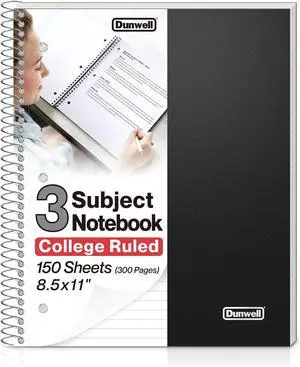 3-Subject Notebook College Ruled (Black), Spiral Notebook 8.5 x 11, Plastic Cover, 3 Pocket Dividers, 150 Sheets (300 Pages), 3-Hole Punched Perforated 8 1/2 x 11 Paper | 3 Subject Sections, College R 3-Subject Notebook College Ruled (Black), Spiral Notebook 8.5 x 11, Plastic Cover, 3 Pocket Dividers, 150 Sheets (300 Pages), 3-Hole Punched Perforated 8 1/2 x 11 Paper | 3 Subject Sections, College R