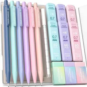 Cute Mechanical Pencil Set, 0.7mm Medium Point, 6-Count Pack | 360 HB/2B Leads, 3 Erasers, 9 Eraser Refills, Storage Case, Triangular Grip, for Everyday Homework & Journal Cute Mechanical Pencil Set, 0.7mm Medium Point, 6-Count Pack | 360 HB/2B Leads, 3 Erasers, 9 Eraser Refills, Storage Case, Triangular Grip, for Everyday Homework & Journal