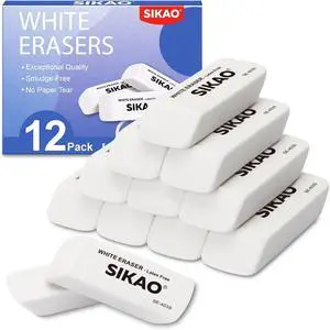 White Erasers, 12 Pack Pencil Erasers | Latex-Free & Smudge-Free Beveled Rubber Erasers for School Supplies, Classroom, Tests & Homework White Erasers, 12 Pack Pencil Erasers | Latex-Free & Smudge-Free Beveled Rubber Erasers for School Supplies, Classroom, Tests & Homework