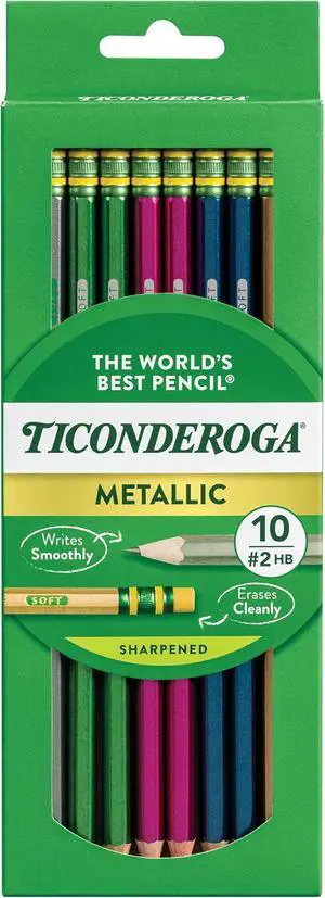 Wooden Pencils, Pre-Sharpened, #2 HB Soft, Metallic Colors, 10 Count Wooden Pencils, Pre-Sharpened, #2 HB Soft, Metallic Colors, 10 Count