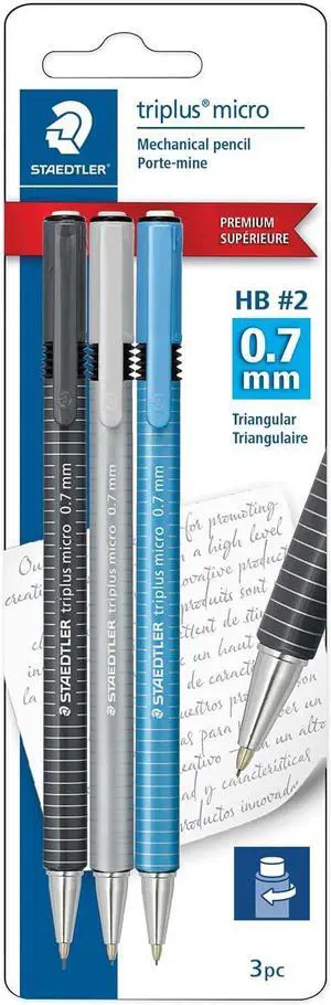 Triplus Micro Mechanical Pencils 0.7mm HB #2, Ergonomic, 3-Pack with Twist-Top Eraser, Drawing & Drafting Tools, Break-Resistant Lead Triplus Micro Mechanical Pencils 0.7mm HB #2, Ergonomic, 3-Pack with Twist-Top Eraser, Drawing & Drafting Tools, Break-Resistant Lead