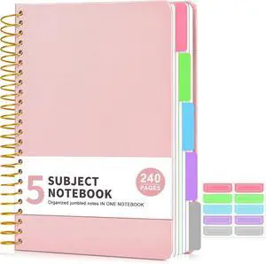 5 Subject Notebook College Ruled 240 Pages, A5(5.8"x8.3") Hardcover Spiral Notebook with Removable Pocket Dividers Tabs, Lined Spiral Journal Notebook for Women, Notebooks for Work School Note taking 5 Subject Notebook College Ruled 240 Pages, A5(5.8"x8.3") Hardcover Spiral Notebook with Removable Pocket Dividers Tabs, Lined Spiral Journal Notebook for Women, Notebooks for Work School Note taking