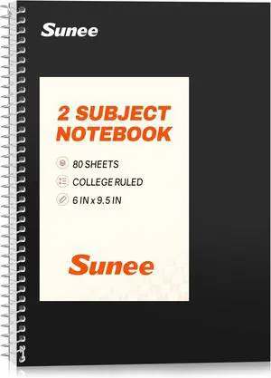 Spiral Notebook, 2-Subject, College Ruled Paper, 6" x 9-1/2", 80 Sheets, Spiral Notebooks for School, Black Spiral Notebook, 2-Subject, College Ruled Paper, 6" x 9-1/2", 80 Sheets, Spiral Notebooks for School, Black