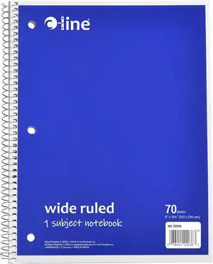 1 Subject Notebook, 8 x 10-1/2 Inches, Wide Ruled, Blue, 70 Sheets 1 Subject Notebook, 8 x 10-1/2 Inches, Wide Ruled, Blue, 70 Sheets
