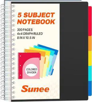Graph Paper Notebook 4x4 Grid Ruled 300 Pages, 5 Tabbed Pocket Dividers, 8"x10.5", 3 Hole Punched, Durable PP Cover Spiral Grid Notebook for Engineering, Work, School, Black Graph Paper Notebook 4x4 Grid Ruled 300 Pages, 5 Tabbed Pocket Dividers, 8"x10.5", 3 Hole Punched, Durable PP Cover Spiral Grid Notebook for Engineering, Work, School, Black