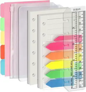 A7 6-Hole Binder Refill Value Set, 90-Sheet Rulled Line Loose Leaf Paper with Stickers and Dividers, Planner Inserts with Binder Pockets A7 6-Hole Binder Refill Value Set, 90-Sheet Rulled Line Loose Leaf Paper with Stickers and Dividers, Planner Inserts with Binder Pockets