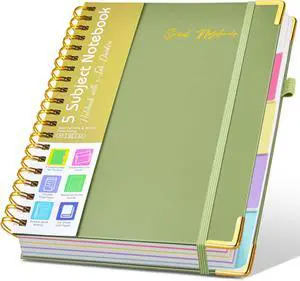 Hardcover Spiral Notebooks for Work, 5 Subject Notebook College Ruled with Dividers Tabs, Lined Organizer Notebook Journal for women, 8"x10" Large B5 Notebooks for School Note taking, 240 Pages Green Hardcover Spiral Notebooks for Work, 5 Subject Notebook College Ruled with Dividers Tabs, Lined Organizer Notebook Journal for women, 8"x10" Large B5 Notebooks for School Note taking, 240 Pages Green