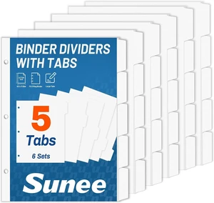 Binder Dividers with Tabs for 3 Ring Binder, 8.5 x 11 Paper White Binder Dividers Blank with 5 Tabs, 6 Sets Page Dividers for School, Office and Home, 30 Dividers Binder Dividers with Tabs for 3 Ring Binder, 8.5 x 11 Paper White Binder Dividers Blank with 5 Tabs, 6 Sets Page Dividers for School, Office and Home, 30 Dividers