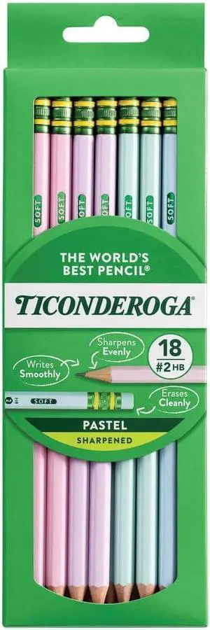 Wooden Pencils, Pre-Sharpened, 2 HB Soft, Pastel Colors, 18 Count Wooden Pencils, Pre-Sharpened, 2 HB Soft, Pastel Colors, 18 Count