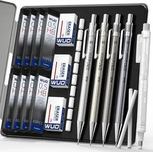 0.5mm Metal Mechanical Pencil Set, 4-Pack with Eraser Pen and Case | 480 HB Lead Refills, 3 Erasers + 10 Eraser Refills, Fine Point, for Writing, Drawing, Drafting, Sketching 0.5mm Metal Mechanical Pencil Set, 4-Pack with Eraser Pen and Case | 480 HB Lead Refills, 3 Erasers + 10 Eraser Refills, Fine Point, for Writing, Drawing, Drafting, Sketching