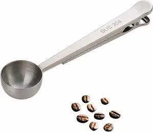 Stainless Steel Coffee Scoop&Seal Clip,2-in-1 Measuring Spoon for Ground Coffee,Tea, Sugar,Airtight Kitchen Storage,Dishwasher Safe,6.69-inch Length,Serrated Sealing Clip Stainless Steel Coffee Scoop&Seal Clip,2-in-1 Measuring Spoon for Ground Coffee,Tea, Sugar,Airtight Kitchen Storage,Dishwasher Safe,6.69-inch Length,Serrated Sealing Clip
