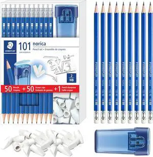 Norica Pencil Set: 50 Pre-sharpened #2 HB Pencils with 50 Eraser Caps & Double-Hole Sharpener, Break-Resistant Lead, School Pack | Pre-sharpened, #2 HB Pencils, Double-Hole Sharpener, Break-Resistant Norica Pencil Set: 50 Pre-sharpened #2 HB Pencils with 50 Eraser Caps & Double-Hole Sharpener, Break-Resistant Lead, School Pack | Pre-sharpened, #2 HB Pencils, Double-Hole Sharpener, Break-Resistant