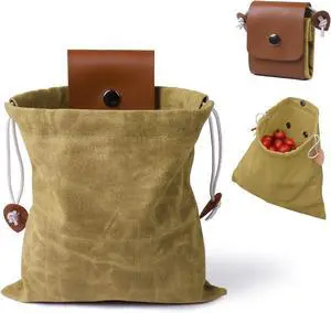 Foraging Bag, Outdoor Picking Fruit Bags, Waxed Canvas Foraging Pouch, Foldable Leather Belt Pouch with Drawstring Multi-Purpose Picking Bag for Camping, Shells, Treasures, Travel, Hiking Foraging Bag, Outdoor Picking Fruit Bags, Waxed Canvas Foraging Pouch, Foldable Leather Belt Pouch with Drawstring Multi-Purpose Picking Bag for Camping, Shells, Treasures, Travel, Hiking