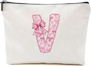 Pink Bow V, Alphabet Makeup Bag for Women, Personalized Gifts for Women | Washable Travel Organizer Toiletry Cosmetic Bag, Coquette Bow Letter Pattern Large Capacity Makeup Pouch with Zipper Pink Bow V, Alphabet Makeup Bag for Women, Personalized Gifts for Women | Washable Travel Organizer Toiletry Cosmetic Bag, Coquette Bow Letter Pattern Large Capacity Makeup Pouch with Zipper