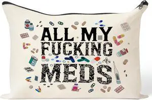 Funny Medicine Makeup Bag - Medicine Gifts Nurse Practitioner Funny Organizer Travel Cosmetic Bag, Pill Storage Bag Full Of Drugs Toiletry Pouch with Zipper for Patient Women (MEDS-B) Funny Medicine Makeup Bag - Medicine Gifts Nurse Practitioner Funny Organizer Travel Cosmetic Bag, Pill Storage Bag Full Of Drugs Toiletry Pouch with Zipper for Patient Women (MEDS-B)
