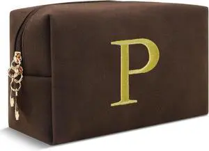 Personalized Initial Makeup Bag,Preppy Suede Cosmetic Bag for Teen Girls,Small Monogram Travel Toiletry Bag With Gold Embroidered Letter,Trendy Stuff Custom Christmas Gift for Women(Coffee-P) Personalized Initial Makeup Bag,Preppy Suede Cosmetic Bag for Teen Girls,Small Monogram Travel Toiletry Bag With Gold Embroidered Letter,Trendy Stuff Custom Christmas Gift for Women(Coffee-P)