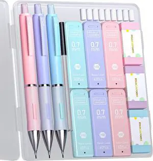 0.7mm Pastel Mechanical Pencil Set with Case, 3-Pack 0.7mm Pastel Mechanical Pencil Set with Case, 3-Pack