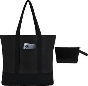 2-Pack Canvas Tote Bags and Makeup Bags, Cotton Zipper Bag, All Black | Reusable grocery bag, external pocket, sublimation, heat transfer & HTV, Christmas craft, shopping/beach/travel, women/men 2-Pack Canvas Tote Bags and Makeup Bags, Cotton Zipper Bag, All Black | Reusable grocery bag, external pocket, sublimation, heat transfer & HTV, Christmas craft, shopping/beach/travel, women/men