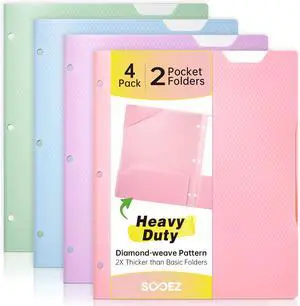 4 Pack Plastic Folders with Pockets, Heavy Duty, Fits 3-Ring Binder 4 Pack Plastic Folders with Pockets, Heavy Duty, Fits 3-Ring Binder