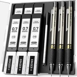 Metal Mechanical Pencil Set with Case, 3-Pack 0.7mm Medium Point Metal Mechanical Pencil Set with Case, 3-Pack 0.7mm Medium Point