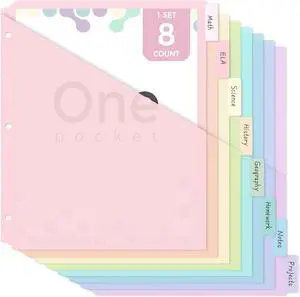 Binder Dividers with Tab, Pastel Dividers for 3 Ring Binder with Pockets 8-Tab Durable Plastic Binder Dividers, Single Pocket File Organizers with Matching Label Stickers Binder Dividers with Tab, Pastel Dividers for 3 Ring Binder with Pockets 8-Tab Durable Plastic Binder Dividers, Single Pocket File Organizers with Matching Label Stickers