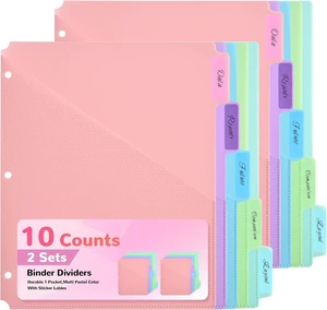 5-Tab Binder Dividers with Pockets - Heavy Duty Plastic Dividers for 3 Ring Binder, Letter Size Poly Page Separators with Tabs & Label Stickers, Diamond Texture, 5 Pastel Colors, 2-Pack 5-Tab Binder Dividers with Pockets - Heavy Duty Plastic Dividers for 3 Ring Binder, Letter Size Poly Page Separators with Tabs & Label Stickers, Diamond Texture, 5 Pastel Colors, 2-Pack