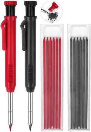 2 Pack Carpenter Pencils Mechanical Pencils with 12 Refills, Construction Pencils with Built-in Sharpener, Long Nib Deep Hole Pencil Marker, Heavy Duty Woodworking Pencil for Architect (2 Colors) 2 Pack Carpenter Pencils Mechanical Pencils with 12 Refills, Construction Pencils with Built-in Sharpener, Long Nib Deep Hole Pencil Marker, Heavy Duty Woodworking Pencil for Architect (2 Colors)