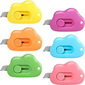 Cloud Box Cutter Retractable, 6Pcs Mini Utility Knife Letter Opener Envelope Slitter, Small Package Opener Paper Cutters with Keychain Hole for Office Home School Stationery DIY Crafts Rainbow Color Cloud Box Cutter Retractable, 6Pcs Mini Utility Knife Letter Opener Envelope Slitter, Small Package Opener Paper Cutters with Keychain Hole for Office Home School Stationery DIY Crafts Rainbow Color