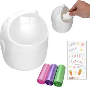 Mini Trash Can with Lid, Cute Small Desktop Waste Bin with 90 Garbage Bags | Wastebasket with Stickers, Plastic Rubbish Storage Dustbin for Office Bedroom Kitchen, White Mini Trash Can with Lid, Cute Small Desktop Waste Bin with 90 Garbage Bags | Wastebasket with Stickers, Plastic Rubbish Storage Dustbin for Office Bedroom Kitchen, White
