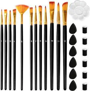 Premium Paint Brushes Set 12 Pcs with Sponges, Anti-Shedding Artist Paintbrush for Acrylic Oil Watercolor, Precision Miniature Detailing Face Paint and Rock Painting for Kids Adults (Black) Premium Paint Brushes Set 12 Pcs with Sponges, Anti-Shedding Artist Paintbrush for Acrylic Oil Watercolor, Precision Miniature Detailing Face Paint and Rock Painting for Kids Adults (Black)
