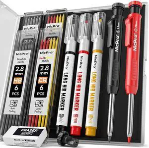 CP1000 Carpenter Pencils with Sharpener, 2 Pack | Mechanical Carpenter Pencil+26 Refills, Deep Hole Long Nib Marker for Construction, Heavy Duty Woodworking Pencil for Marking CP1000 Carpenter Pencils with Sharpener, 2 Pack | Mechanical Carpenter Pencil+26 Refills, Deep Hole Long Nib Marker for Construction, Heavy Duty Woodworking Pencil for Marking