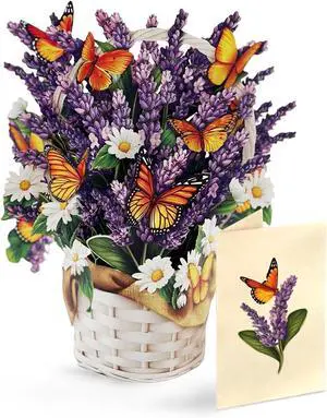 Pop Up Cards, Mini Lavender & Butterflies, 5.5 Inch Life Sized Forever Flower Bouquet 3D Popup Greeting Card, Birthday Cards, Thank You Card, Blank Notecard & Envelope Pop Up Cards, Mini Lavender & Butterflies, 5.5 Inch Life Sized Forever Flower Bouquet 3D Popup Greeting Card, Birthday Cards, Thank You Card, Blank Notecard & Envelope