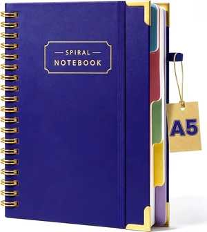 Spiral Notebook Hardcover Spiral Journal, 5.8x8.3 Inch, Wide Ruled | Blue, Lined 5 Subject Notebook with Dividers, for Writing, Work, Note taking and Office School, Back to School Supplies Spiral Notebook Hardcover Spiral Journal, 5.8x8.3 Inch, Wide Ruled | Blue, Lined 5 Subject Notebook with Dividers, for Writing, Work, Note taking and Office School, Back to School Supplies
