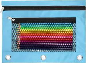 Pencil Pouch for 3 Ring Binder, Heavy Duty Canvas Dual Zipper Pen Bag with Clear Window, Smooth Metal Zipper, Fit Standard 3-Ring Binders for School Office Travel Supplies (Sky Blue) Pencil Pouch for 3 Ring Binder, Heavy Duty Canvas Dual Zipper Pen Bag with Clear Window, Smooth Metal Zipper, Fit Standard 3-Ring Binders for School Office Travel Supplies (Sky Blue)
