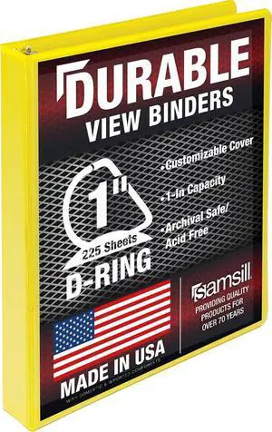 Durable 1 inch 3 Ring Binder, D Ring Binder, 100% Recycled Chipboard, Yellow Durable 1 inch 3 Ring Binder, D Ring Binder, 100% Recycled Chipboard, Yellow