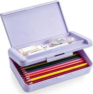 Pencil Box, Double Layer Purple Pencil Case, Large Capacity Plastic Crayon Box with Snap-Tight Lid for School Office Students Teachers Organization Pens Pencils Storage Organizer Supplies Pencil Box, Double Layer Purple Pencil Case, Large Capacity Plastic Crayon Box with Snap-Tight Lid for School Office Students Teachers Organization Pens Pencils Storage Organizer Supplies